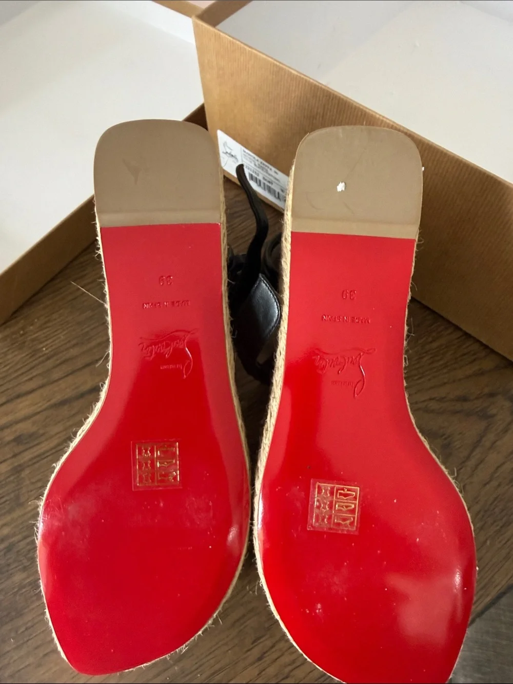 Christian Louboutin Black Leather Espadrille Wedge Sandals 39 MANOLA ZEPPA 90